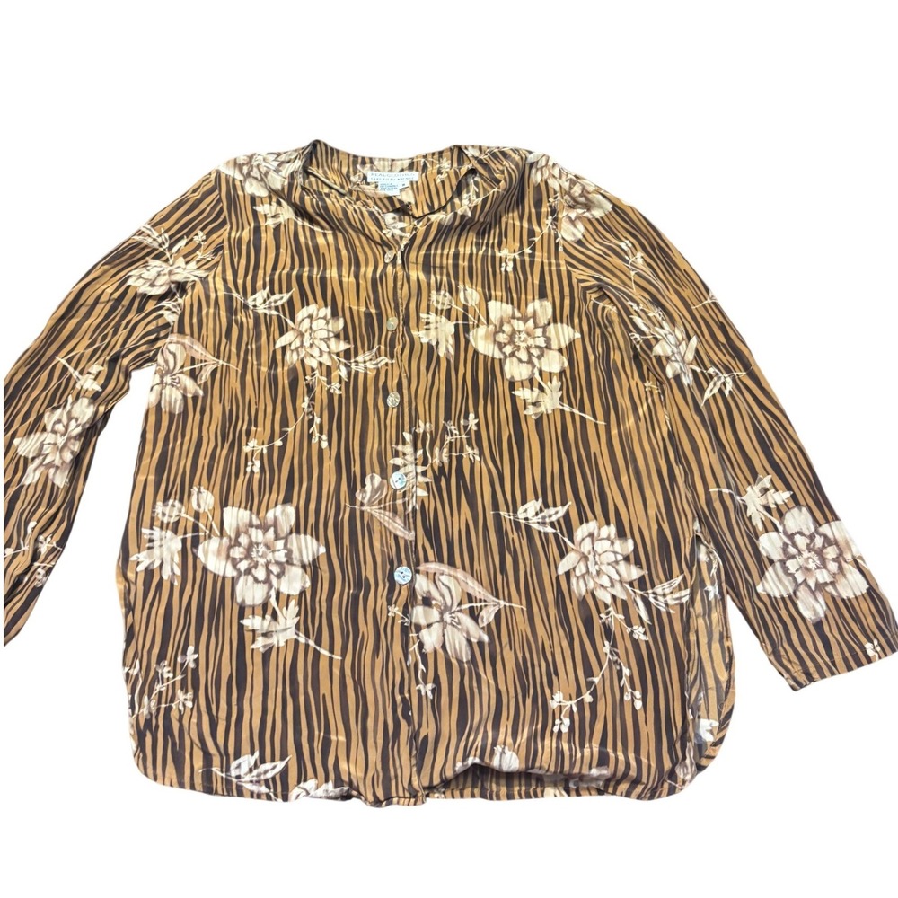 Real Clothes Saks Fifth Avenue Silk top Tiger Floral Brown Womens Med hawaiian